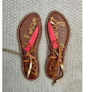 Sam Edelman Gigi Flat T-Strap Thong Sandal Pink/Brown Size 8 M *NWOT*
